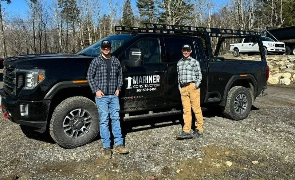 Gabe Giguere and Justin Lovely, co-owners of Mariner Construction, at a Central Maine job site